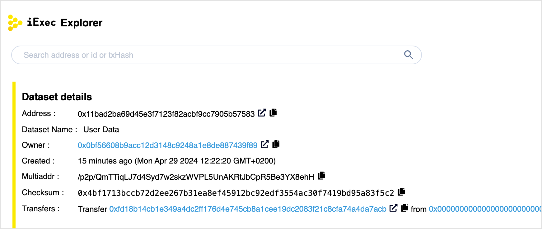 iExec explorer - Dataset example